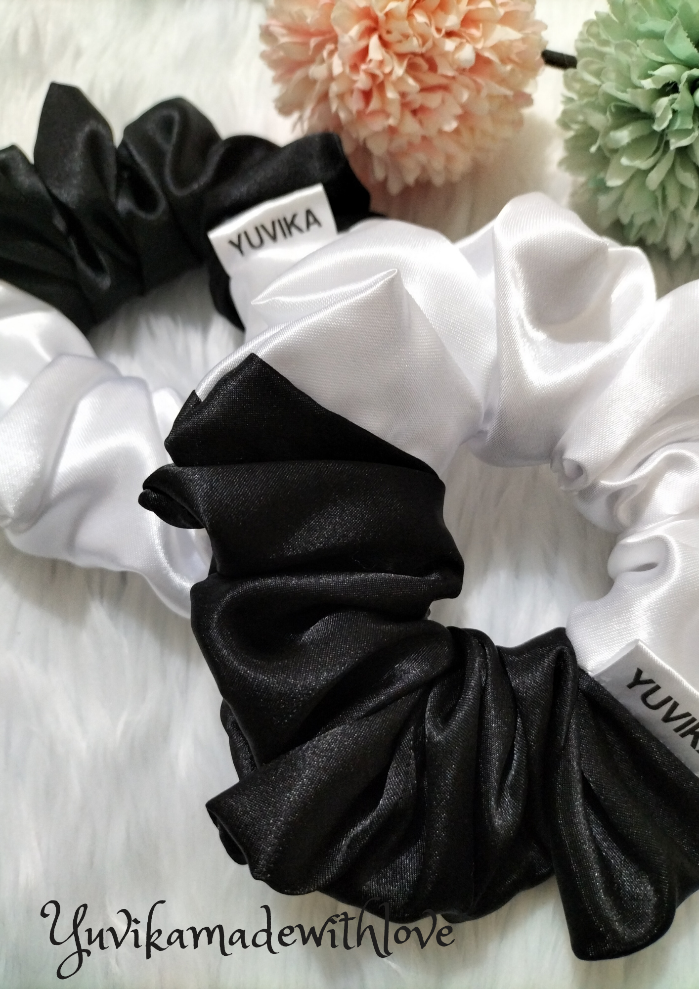Satin Black & White Scrunchies